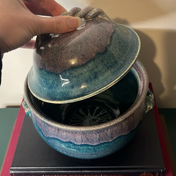 John Garrou Pottery 1991 Blue & Purple Glazed Stock Pot with Lid - Picture 11 of 11